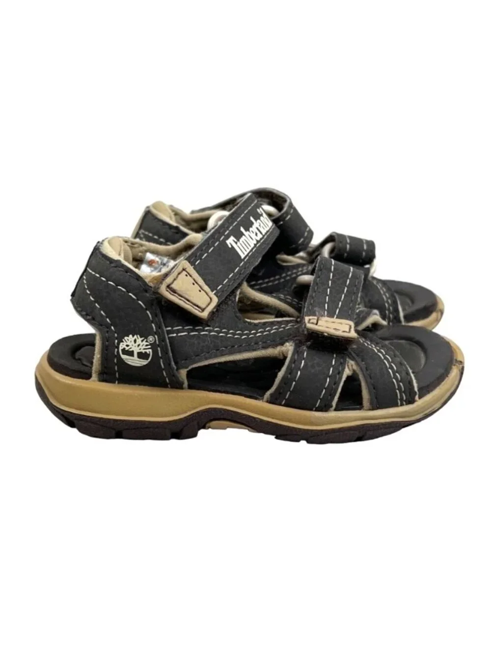 Timberland Toddler Black & Tan Sandals Size 5 Mad River 2-strap VGUC
